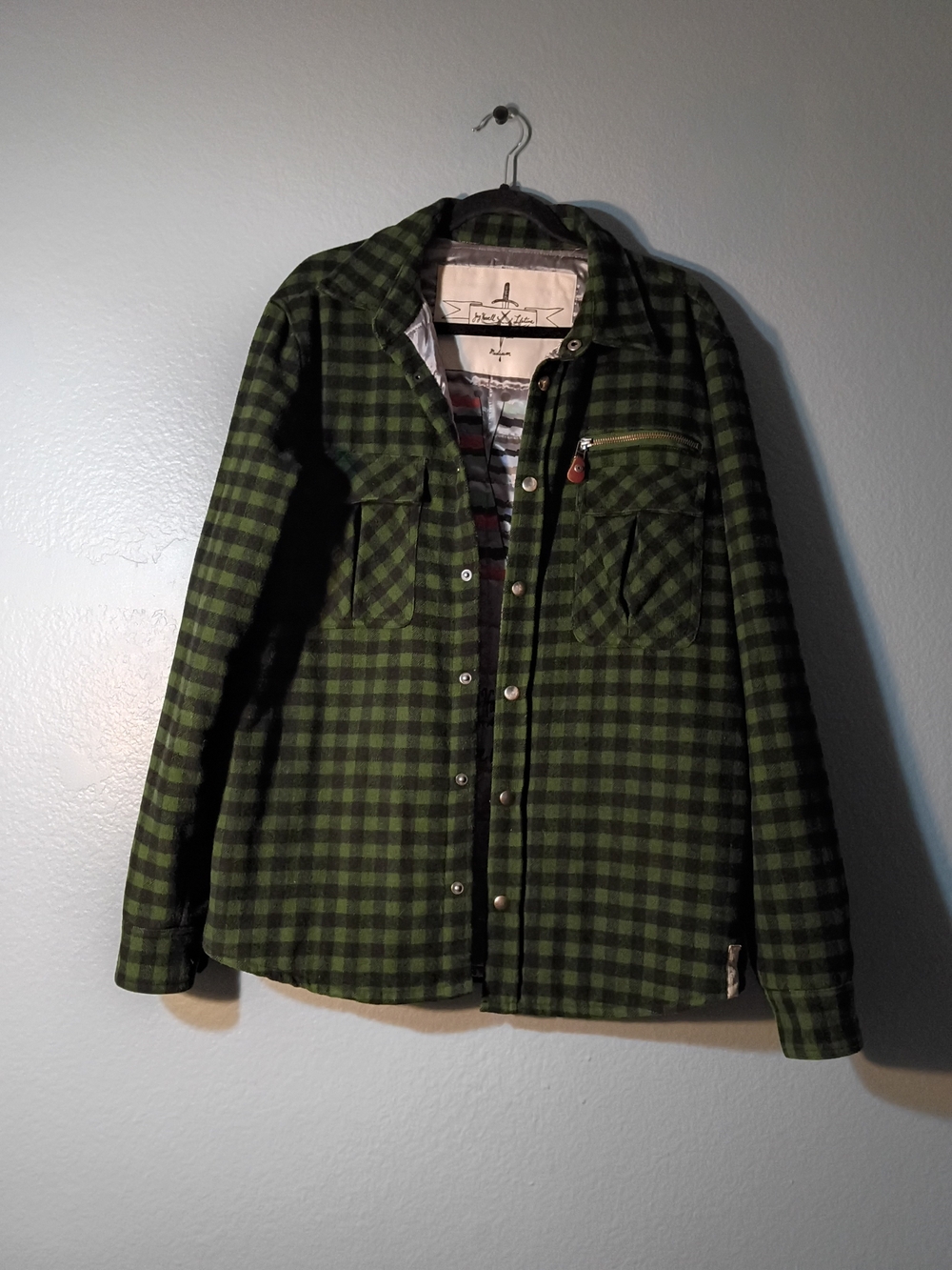 Men's Green Plaid Button-Front Shirt Jacket - Casual Layering Piece